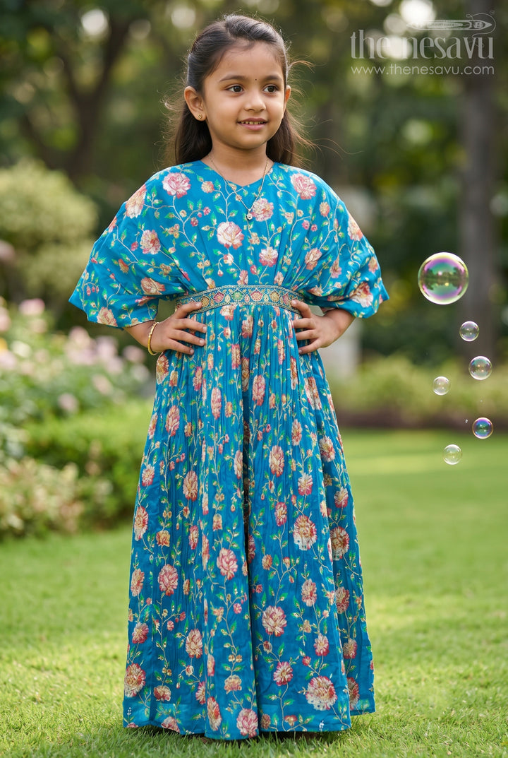 The Nesavu Girls Party Gown Emerald Green Sequin Floral Radiance: Designer Anarkali Elegance for Little Divas Nesavu 24 (5Y) / Green / Viscose Silk GA144A-24 Anarkali Dress Online Shopping | The Nesavu