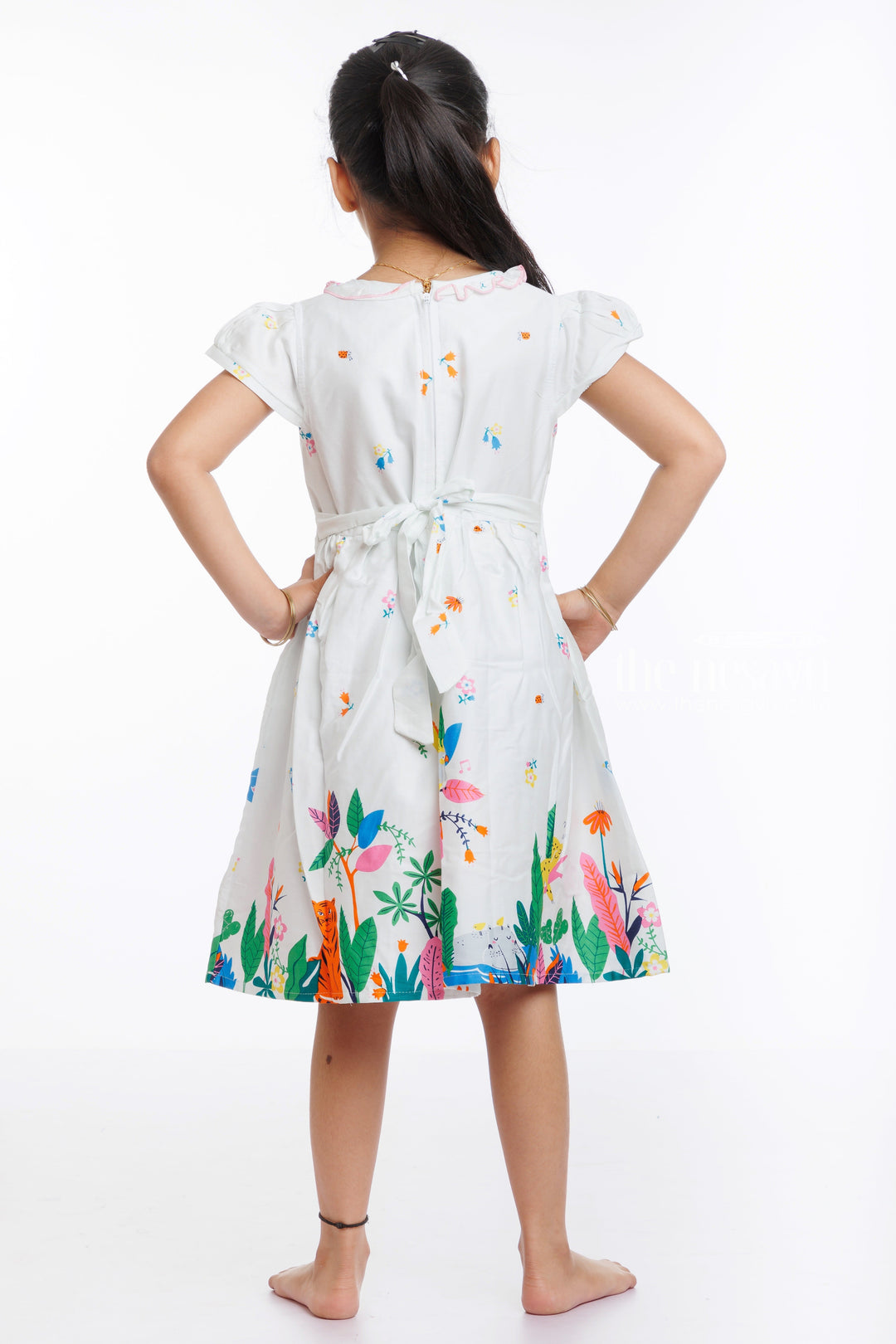 The Nesavu Girls Cotton Frock Enchanted Jungle Print Cotton Frock for Girls Nesavu Shop Colorful Jungle Themed Cotton Dress for Girls | The Nesavu