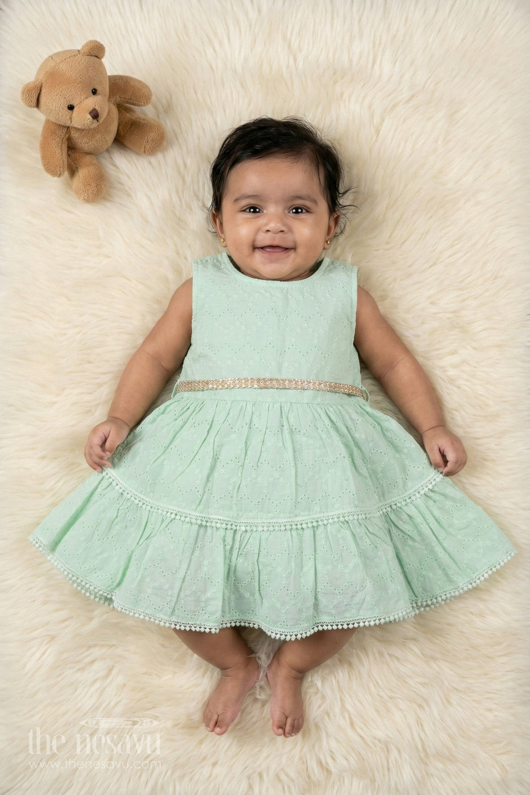 The Nesavu Baby Cotton Frocks Enchanted Mint Green Baby Girl Cotton Frockbreathable & Chic Nesavu 14 (6M) / Green / Cotton BFJ535A-14 Baby Girls Mint Green Summer Frock | The Nesavu