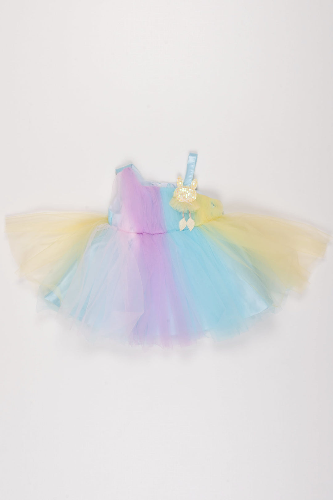 The Nesavu Girls Tutu Frock Enchanted Pastel Tulle Party Dress with Butterfly Accent for Girls Nesavu 12 (3M) / Blue / Plain Net PF167A-12 Girls Pastel Tulle Dress | Magical Butterfly Party Dress for Kids | The Nesavu