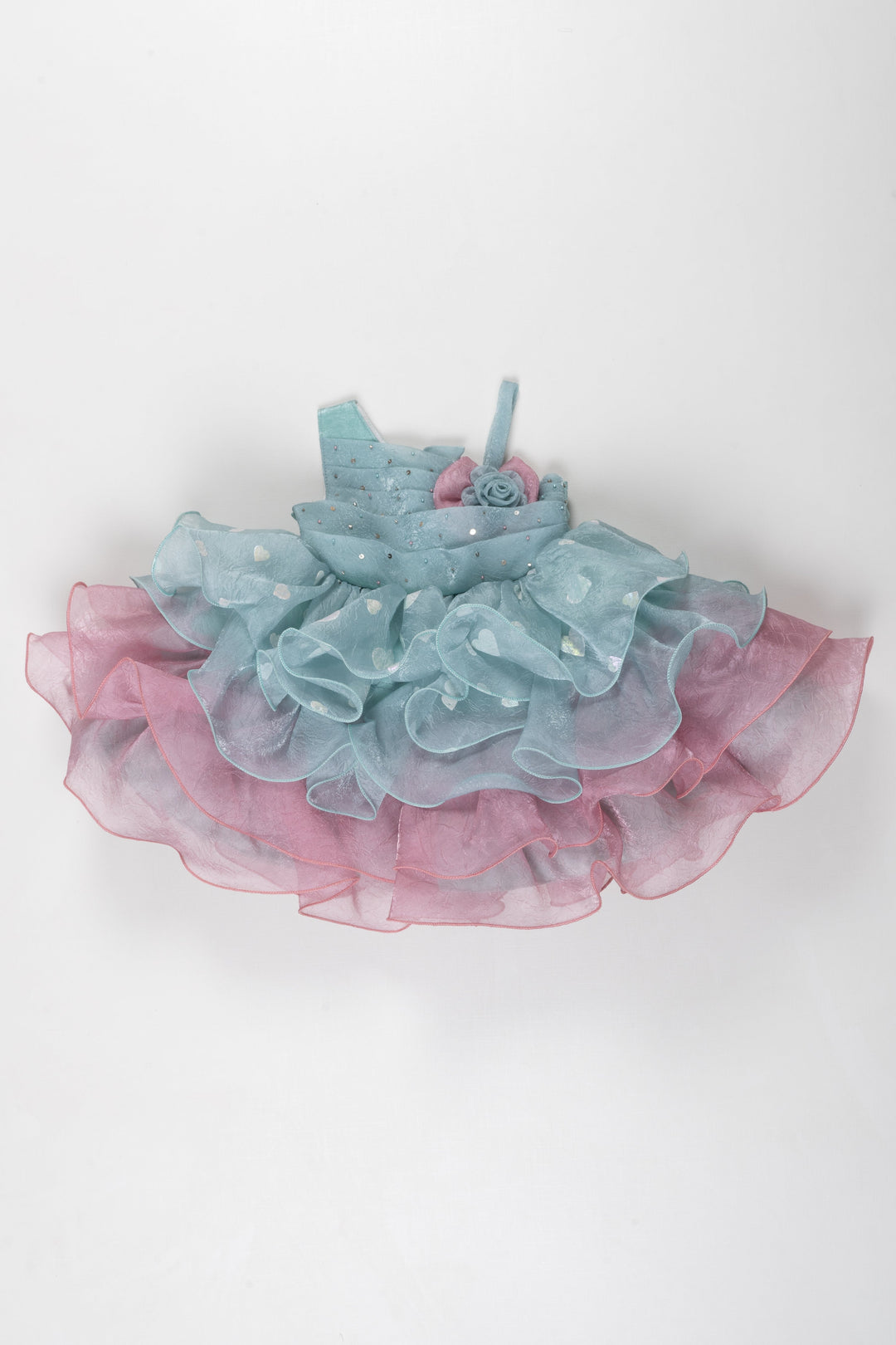 The Nesavu Girls Fancy Frock Enchanted Twilight Ruffle Frock: A Celestial Celebration for Girls Nesavu Girls Western Style Teal and Rose Party Dress | Elegant Princess Frock for Celebrations | The Nesavu