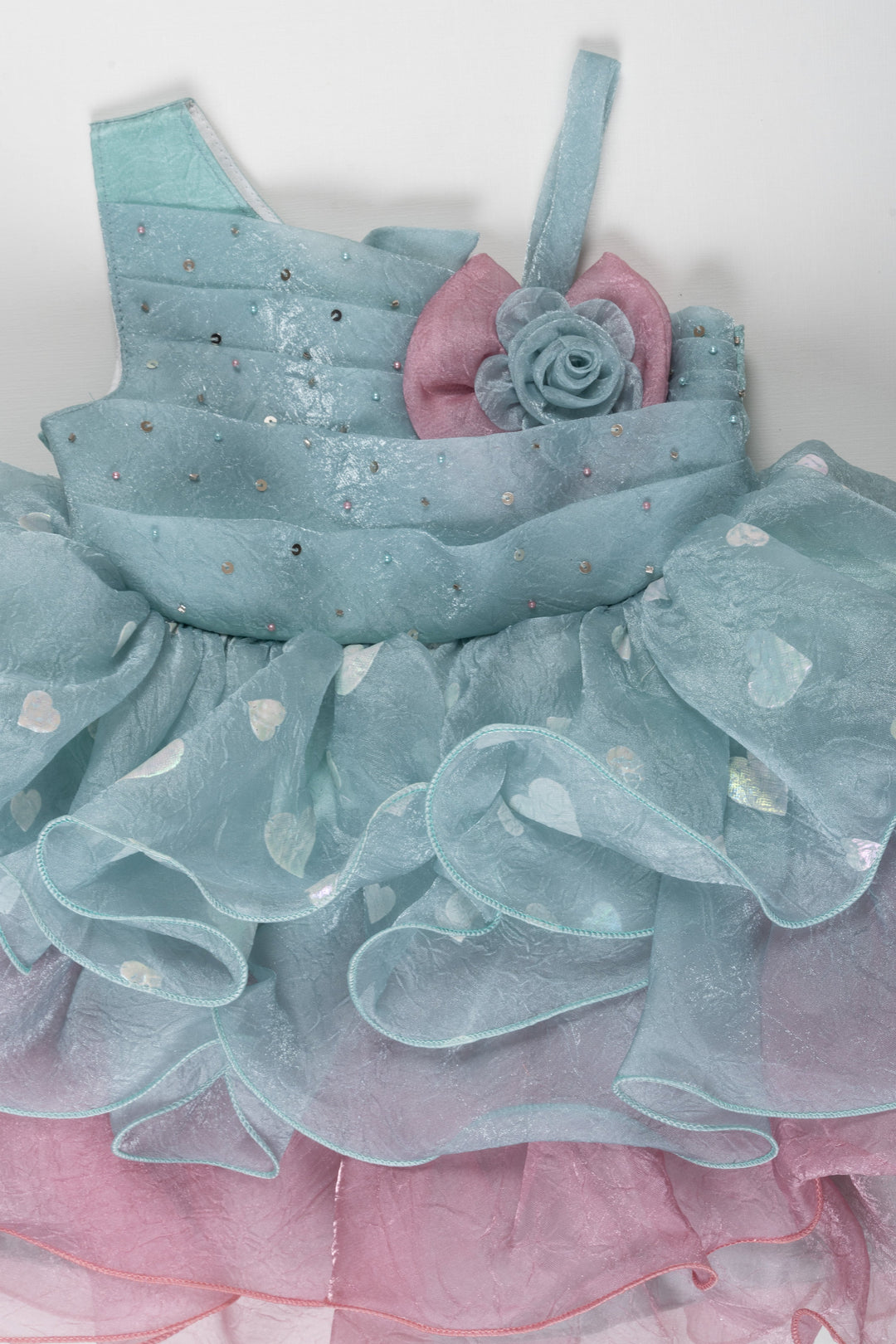 The Nesavu Girls Fancy Frock Enchanted Twilight Ruffle Frock: A Celestial Celebration for Girls Nesavu Girls Western Style Teal and Rose Party Dress | Elegant Princess Frock for Celebrations | The Nesavu