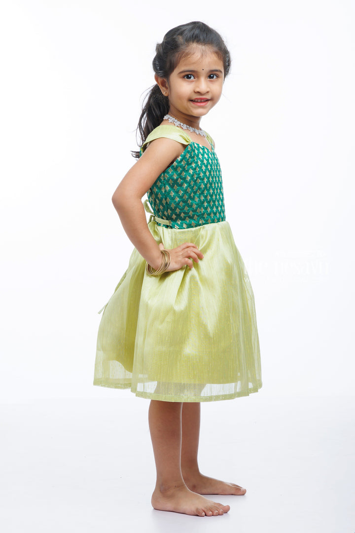 The Nesavu Silk Frock Enchanting Emerald and Lemon Silk Blend Frock for Little Princesses Nesavu Buy Girls Emerald Silk Party Frock | Festive and Playful Silk Dresses for Kids | The Nesavu