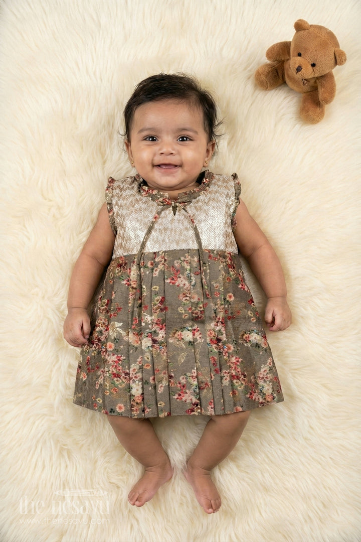 The Nesavu Baby Cotton Frocks Enchanting Floral Cotton Frock for Baby Girlsdesigner Wear Nesavu 14 (6M) / Green / Cotton BFJ556A-14 Buy Baby Girls Designer Floral Cotton Frock Online | The Nesavu