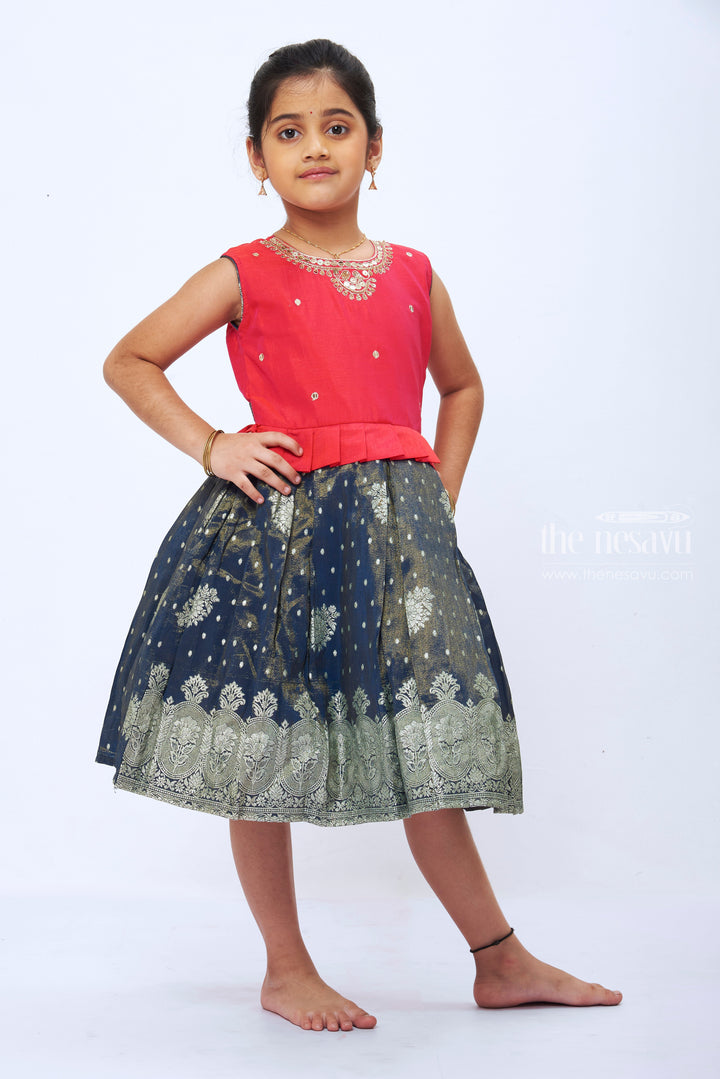 The Nesavu Silk Party Frock Enchanting Red and Grey Silk Party Frock for Girls Nesavu Girls Red and Grey Silk Frock | Festive Children s Clothing | The Nesavu