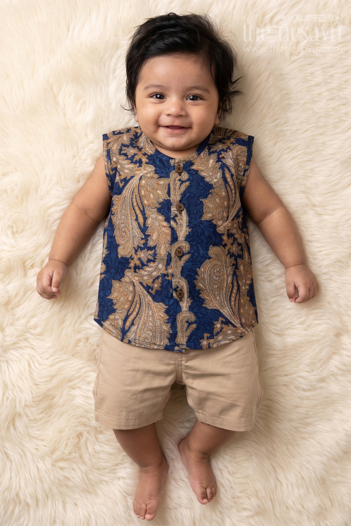 The Nesavu Baby Jablas Ethnic Baby Jabla for Traditional Look and Daily Comfort Nesavu 10 (NB) / Blue / Viscose Silk IF042A-10 Nesavu ethnic baby jabla in modal silk with gold foil print – great for festivals and everyday wear