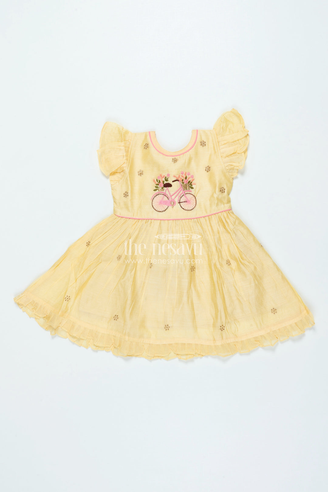 The Nesavu Girls Chanderi Frock Ethnic Chanderi Frock for Baby Girls for Poojas and Birthday Functions Nesavu 16 (1Y) / Yellow GFC1997A-16 Nesavu ethnic chanderi cotton frock baby girls poojas birthdays temple functions