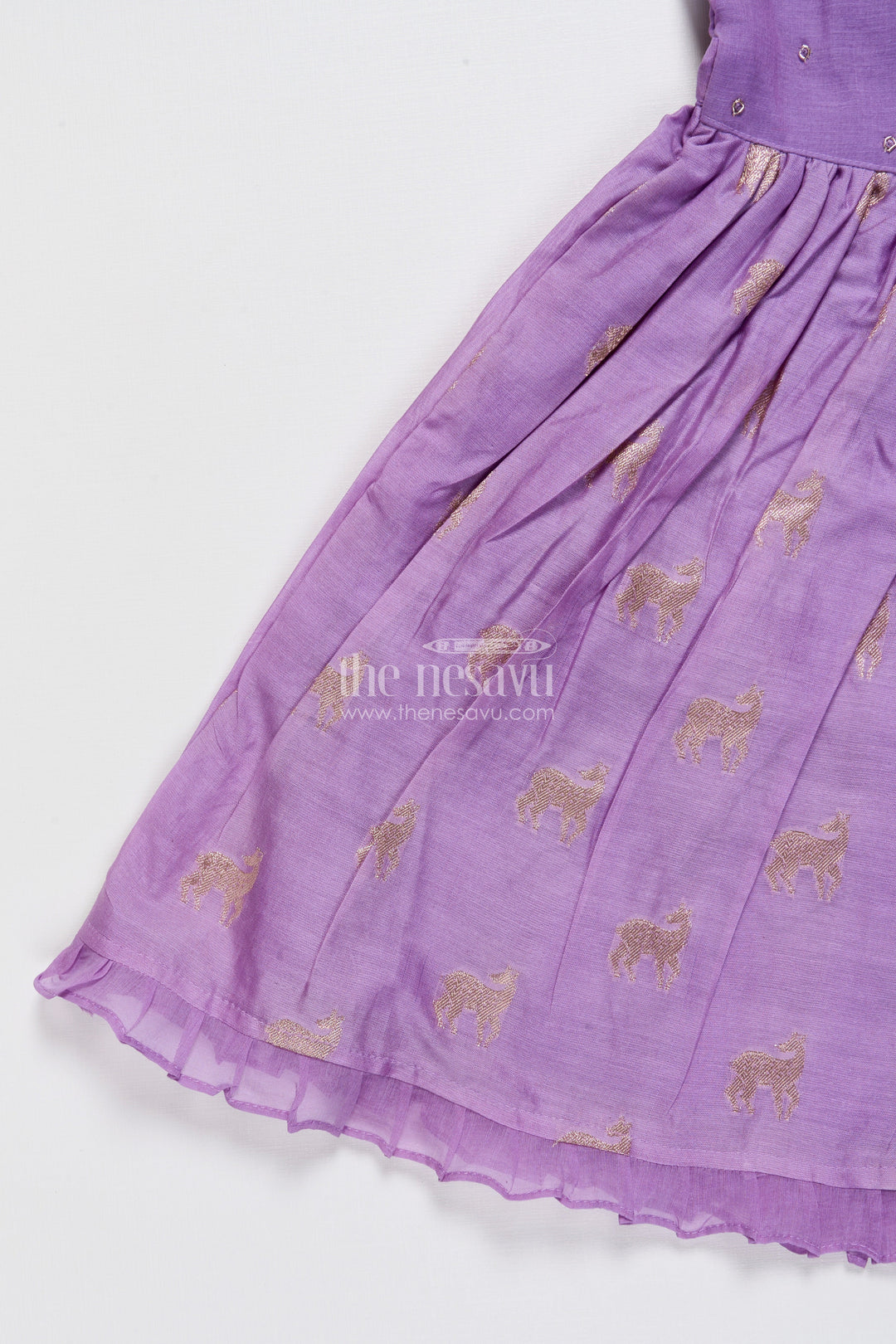 The Nesavu Girls Chanderi Frock Ethnic Chanderi Frock for Baby Girls for Traditional Occasions and Family Events Nesavu Nesavu ethnic chanderi frock baby girls zari embroidery traditional events poojas