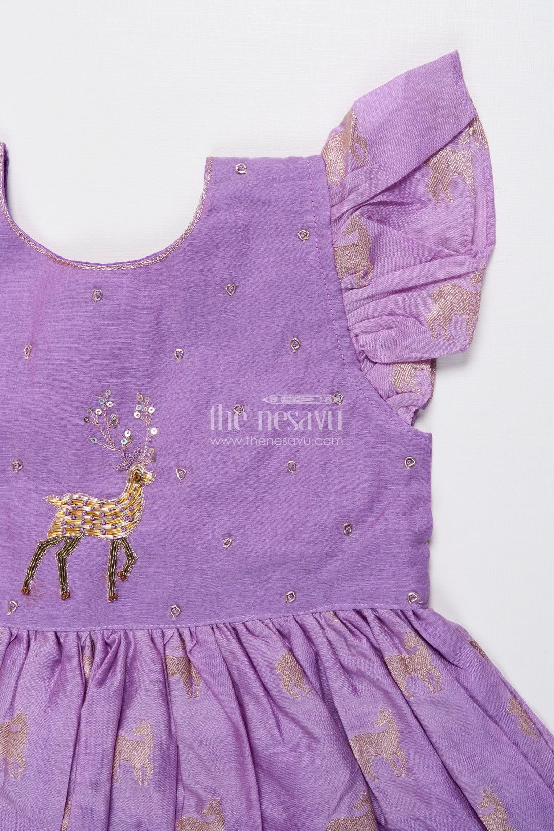 The Nesavu Girls Chanderi Frock Ethnic Chanderi Frock for Baby Girls for Traditional Occasions and Family Events Nesavu Nesavu ethnic chanderi frock baby girls zari embroidery traditional events poojas