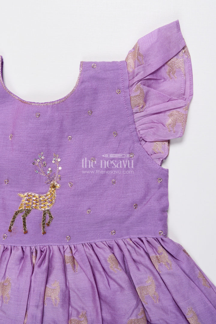 The Nesavu Girls Chanderi Frock Ethnic Chanderi Frock for Baby Girls for Traditional Occasions and Family Events Nesavu Nesavu ethnic chanderi frock baby girls zari embroidery traditional events poojas