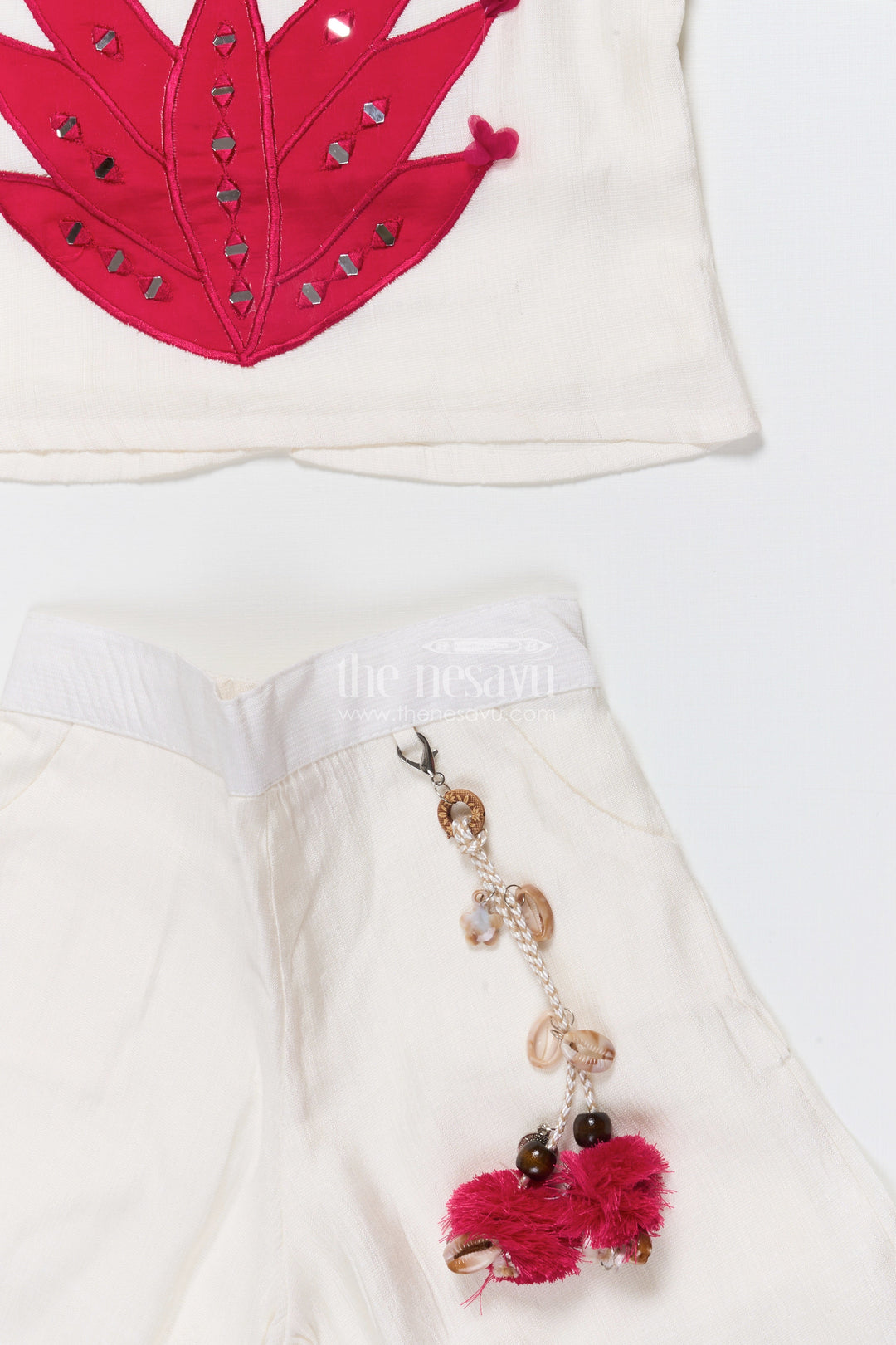 The Nesavu Girls Co-Ord Sets Ethnic Co-Ord Set for Girls with Embroidery and Festive Tassel Detail Nesavu Nesavu girls embroidered co-ord set viscose blend ideal ethnic school events festive occasions