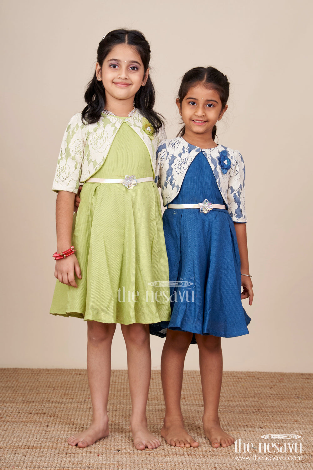 The Nesavu Girls Cotton Frock Ethnic Cotton Frock with Jacket for Girls Attending Family Functions Nesavu Nesavu ethnic cotton frock embroidery jacket girls  ideal temple visits festive family events