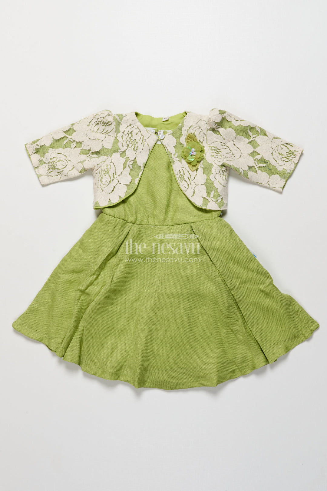 The Nesavu Girls Cotton Frock Ethnic Cotton Frock with Jacket for Girls Attending Family Functions Nesavu Nesavu ethnic cotton frock embroidery jacket girls  ideal temple visits festive family events