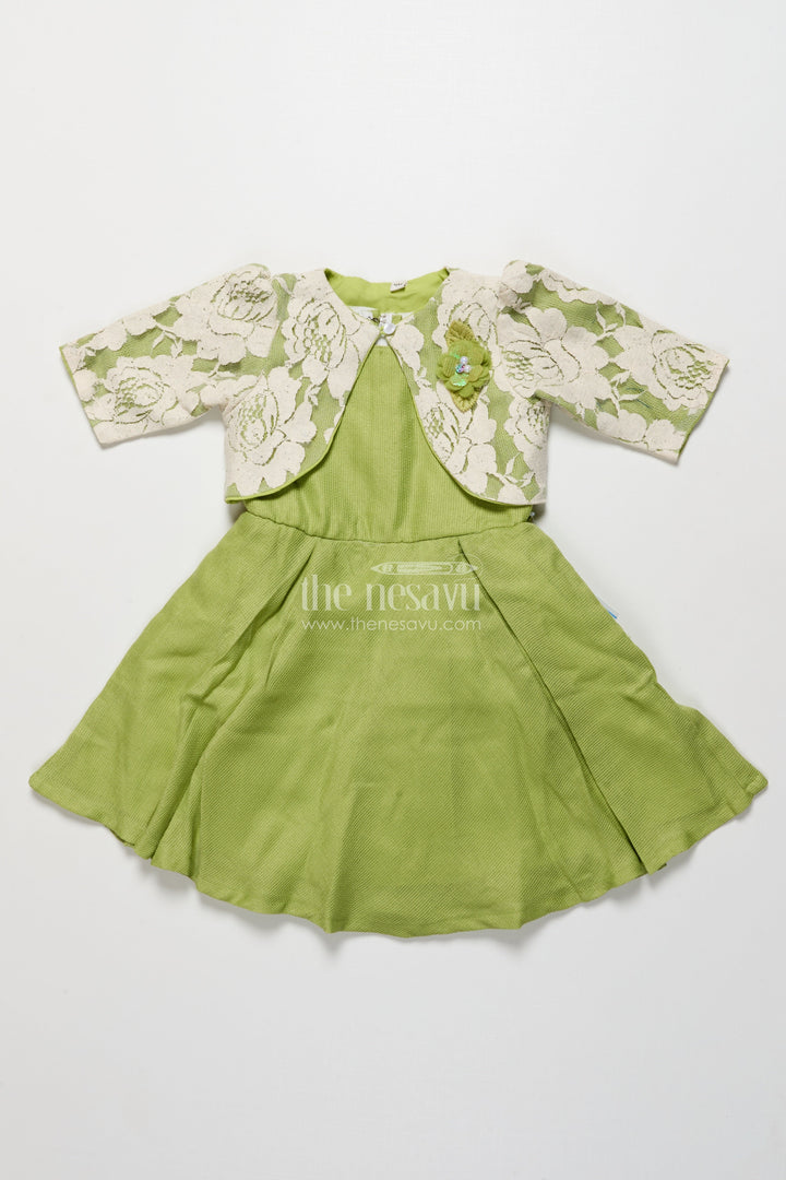 The Nesavu Girls Cotton Frock Ethnic Cotton Frock with Jacket for Girls Attending Family Functions Nesavu Nesavu ethnic cotton frock embroidery jacket girls  ideal temple visits festive family events