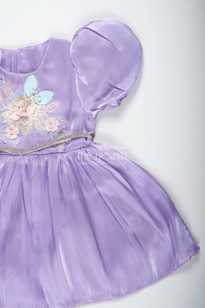 The Nesavu Baby Fancy Frock Ethnic Dress for Baby Girls for Birthdays Or Receptions Nesavu Nesavu Purple Ethnic Satin Organza Birthday Dress Baby Girls Floral Embroidery Puffy Sleeves