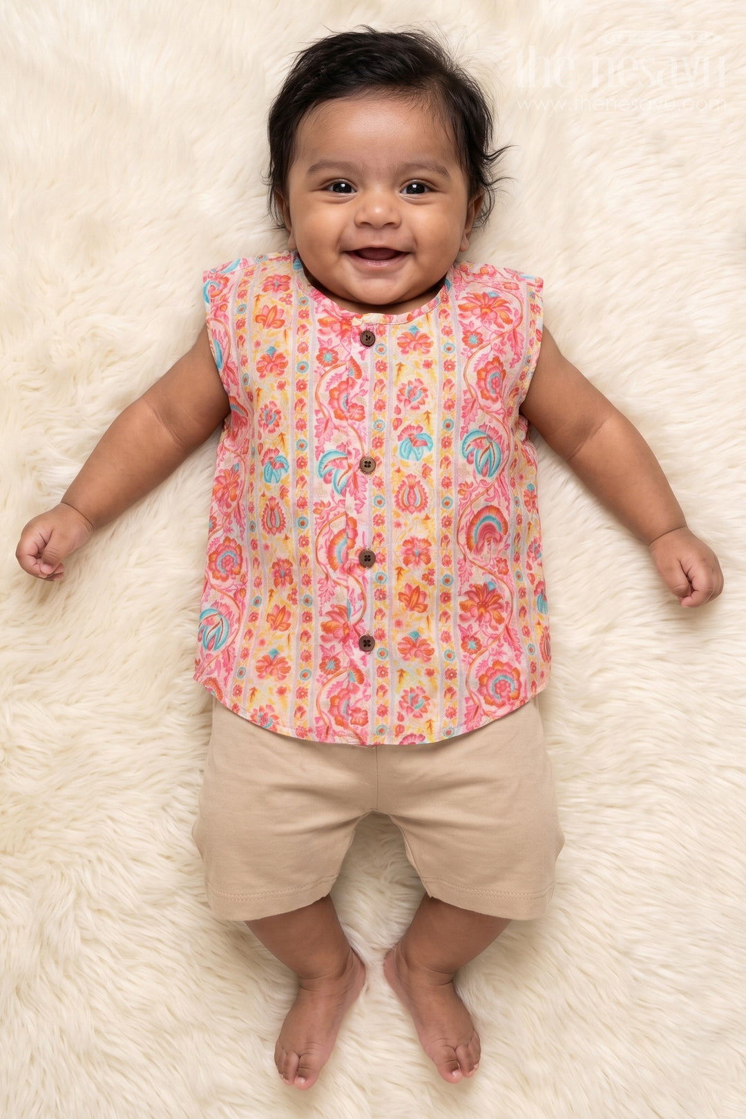 The Nesavu Baby Jablas Ethnic Floral Jabla Top for Baby Girls’ Festive Dressing Nesavu 10 (NB) / Multicolor / Cotton IF046A-10 Nesavu traditional floral baby jabla in printed cotton – perfect for festivals and daytime functions