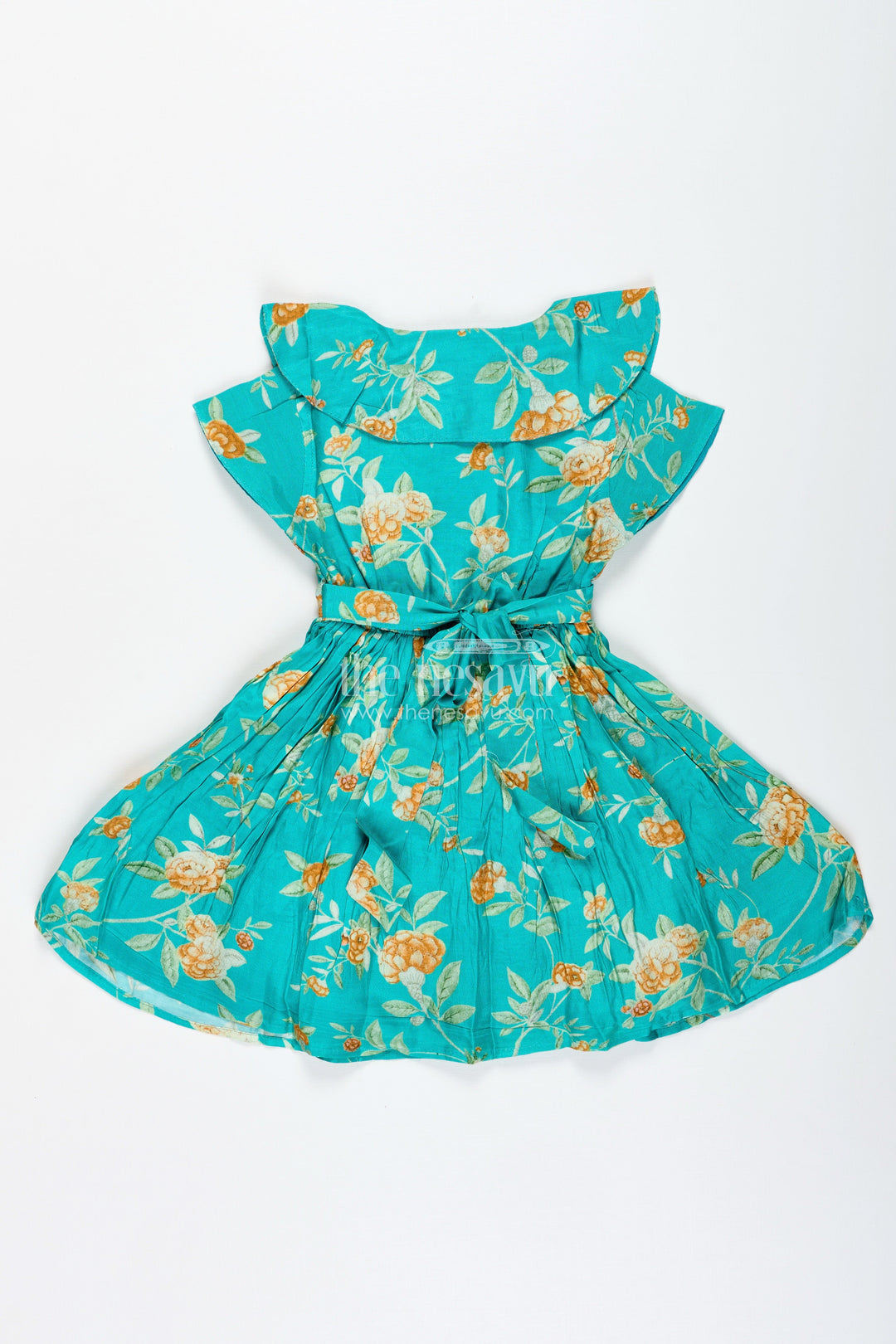 The Nesavu Girls Cotton Frock Ethnic Floral Print Dress for Toddler Girls Nesavu Nesavu Cotton Ethnic Toddler Dress Traditional Floral Motifs Comfortable Green Fabric