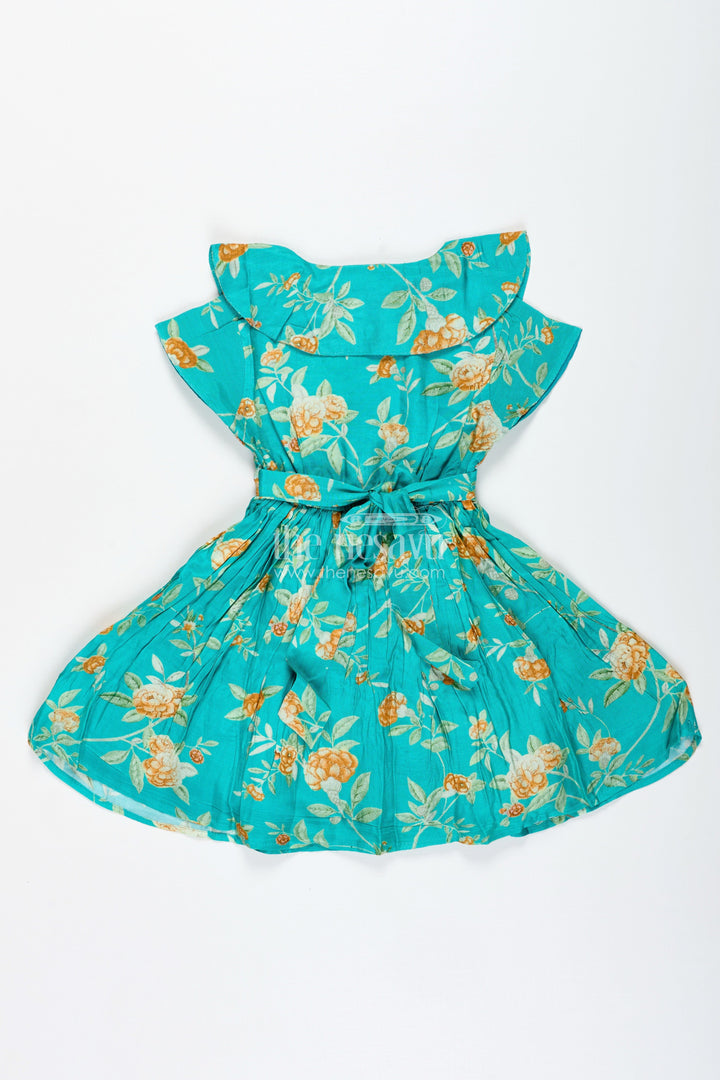 The Nesavu Girls Cotton Frock Ethnic Floral Print Dress for Toddler Girls Nesavu Nesavu Cotton Ethnic Toddler Dress Traditional Floral Motifs Comfortable Green Fabric