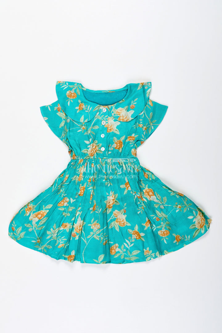 The Nesavu Girls Cotton Frock Ethnic Floral Print Dress for Toddler Girls Nesavu Nesavu Cotton Ethnic Toddler Dress Traditional Floral Motifs Comfortable Green Fabric
