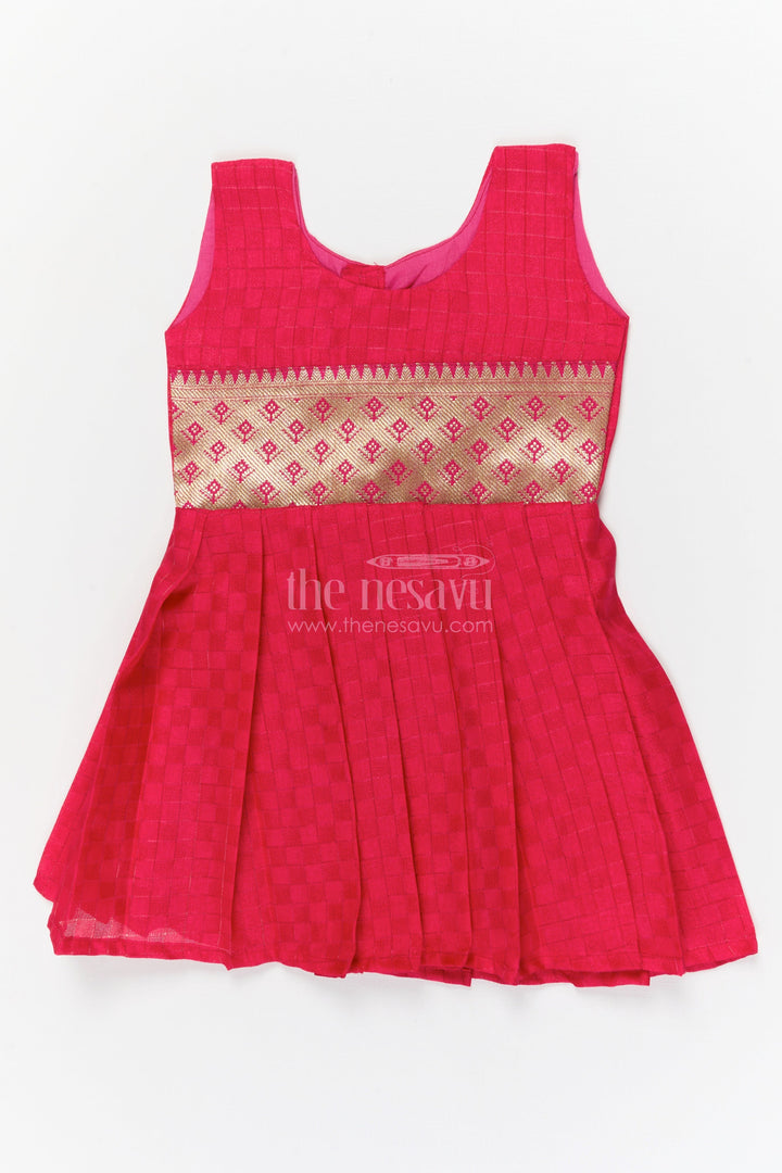 The Nesavu Silk Frock Ethnic Frock for Toddler Girls for Pooja and Birthday Celebrations Nesavu 12 (3M) / Red / Cotton Silk SF1127A-12 Nesavu ethnic silk frock for toddler girls with brocade waistband – perfect for poojas and birthday functions