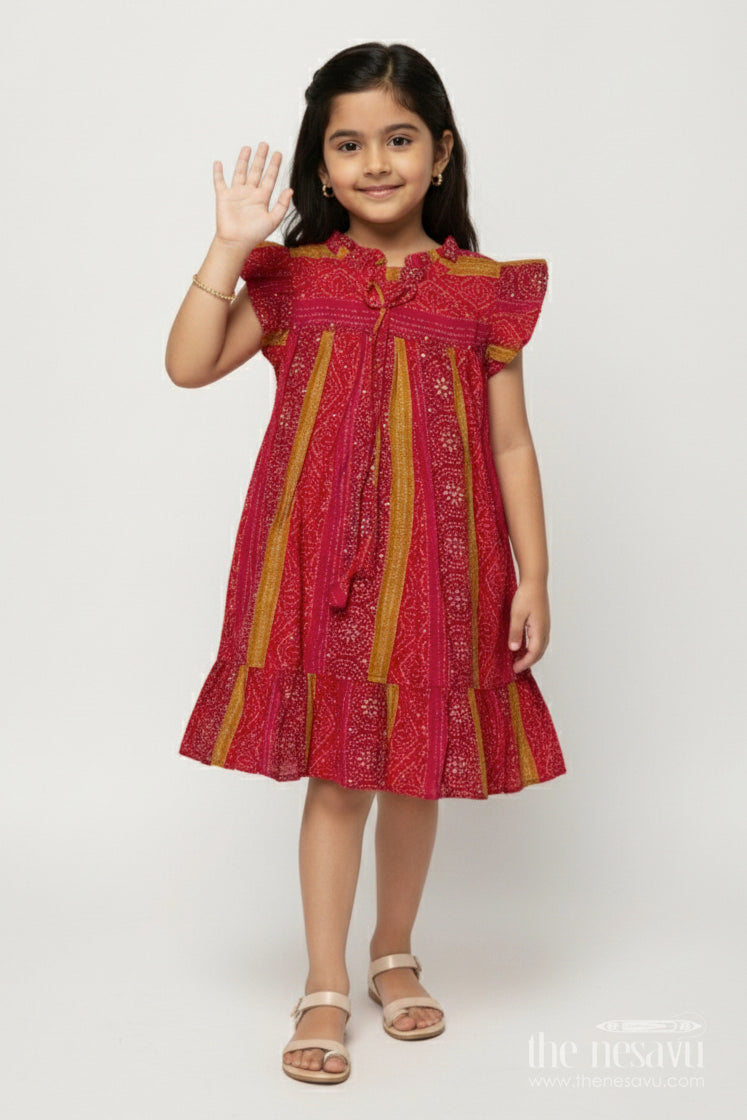 The Nesavu Girls Cotton Frock Ethnic Frock for Toddler Girls for Traditional Outings and Photo Moments Nesavu 18 (2Y) / Red GFC2025B-18 Nesavu ethnic modal silk frock for toddler girls with traditional prints for festive and photo-ready moments