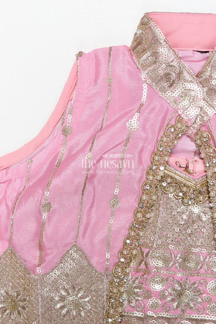 The Nesavu Girls Ethnic Lehenga Ethnic Lehenga Set for Girls with Jacket Top and Festive Flair Nesavu Nesavu ethnic lehenga set jacket-style top multicolor panel skirt girls festive occasions