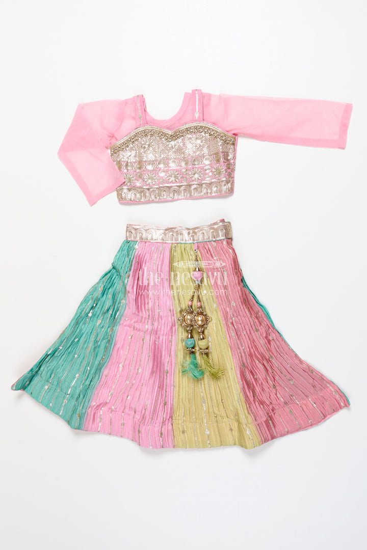 The Nesavu Girls Ethnic Lehenga Ethnic Lehenga Set for Girls with Jacket Top and Festive Flair Nesavu Nesavu ethnic lehenga set jacket-style top multicolor panel skirt girls festive occasions