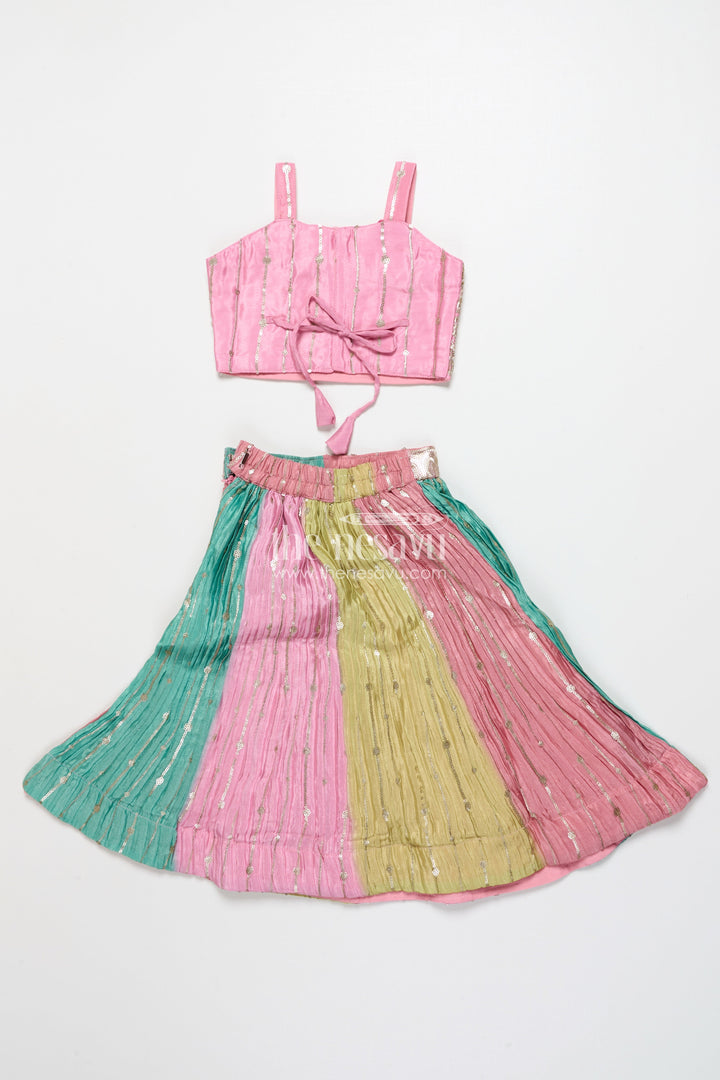 The Nesavu Girls Ethnic Lehenga Ethnic Lehenga Set for Girls with Jacket Top and Festive Flair Nesavu Nesavu ethnic lehenga set jacket-style top multicolor panel skirt girls festive occasions