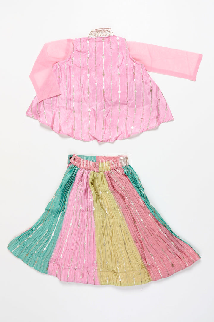 The Nesavu Girls Ethnic Lehenga Ethnic Lehenga Set for Girls with Jacket Top and Festive Flair Nesavu Nesavu ethnic lehenga set jacket-style top multicolor panel skirt girls festive occasions