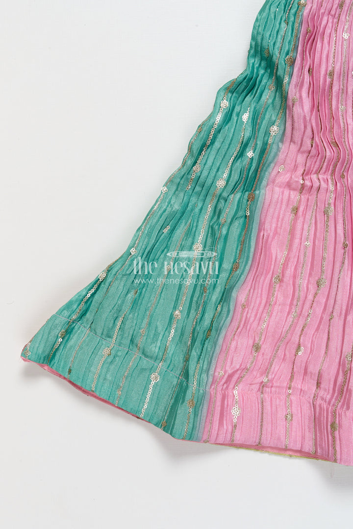 The Nesavu Girls Ethnic Lehenga Ethnic Lehenga Set for Girls with Jacket Top and Festive Flair Nesavu Nesavu ethnic lehenga set jacket-style top multicolor panel skirt girls festive occasions