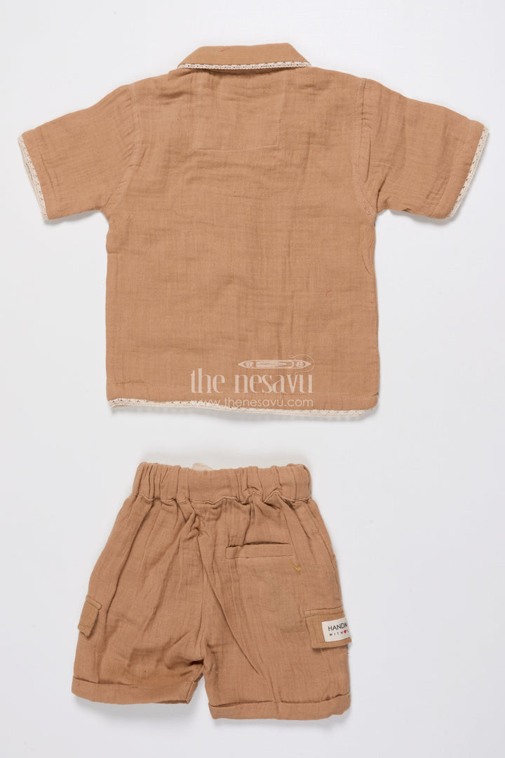 The Nesavu Boys Casual Set Ethnic Muslin Cotton Casual Short Set for Boys with Thread Embroidery Nesavu Nesavu boys muslin cotton short set ethnic embroidery  casual festive wear