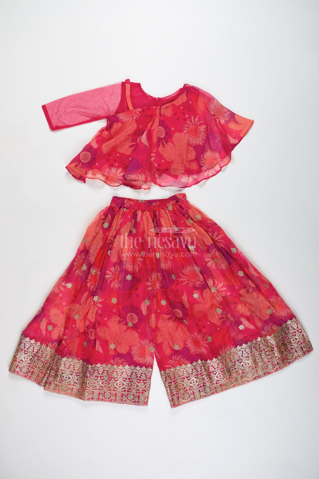 The Nesavu Girls Sharara / Plazo Set Ethnic Palazzo Pants Set for Girls Contemporary Style Printed Celebration Wear Nesavu Nesavu Traditional Contemporary Ethnic Palazzos Girls Georgette Digital Print Festive Vibes