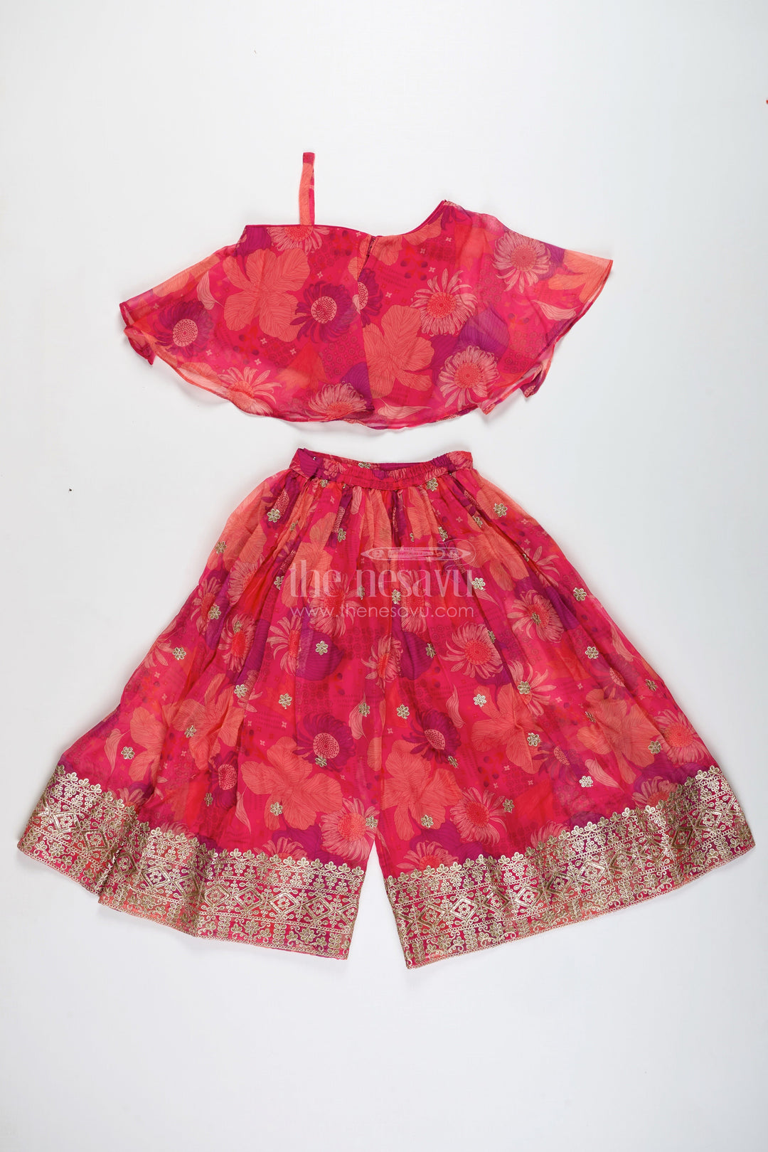 The Nesavu Girls Sharara / Plazo Set Ethnic Palazzo Pants Set for Girls Contemporary Style Printed Celebration Wear Nesavu Nesavu Traditional Contemporary Ethnic Palazzos Girls Georgette Digital Print Festive Vibes