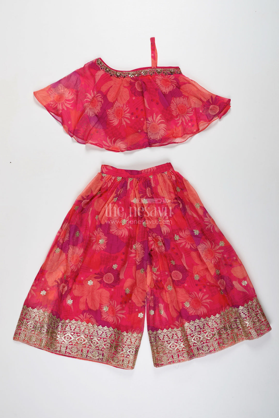 The Nesavu Girls Sharara / Plazo Set Ethnic Palazzo Pants Set for Girls Contemporary Style Printed Celebration Wear Nesavu Nesavu Traditional Contemporary Ethnic Palazzos Girls Georgette Digital Print Festive Vibes