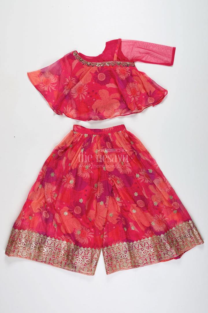 The Nesavu Girls Sharara / Plazo Set Ethnic Palazzo Pants Set for Girls Contemporary Style Printed Celebration Wear Nesavu Nesavu Traditional Contemporary Ethnic Palazzos Girls Georgette Digital Print Festive Vibes