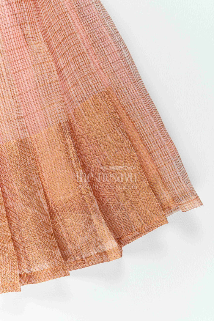 The Nesavu Silk Party Frock Ethnic Party Frock for Girls in Peach for Celebrations and Photos Nesavu Nesavu Ethnic Party Frock For Girls With Statement Border For Weddings