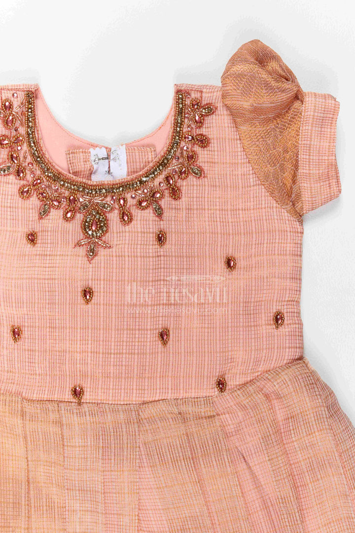 The Nesavu Silk Party Frock Ethnic Party Frock for Girls in Peach for Celebrations and Photos Nesavu Nesavu Ethnic Party Frock For Girls With Statement Border For Weddings