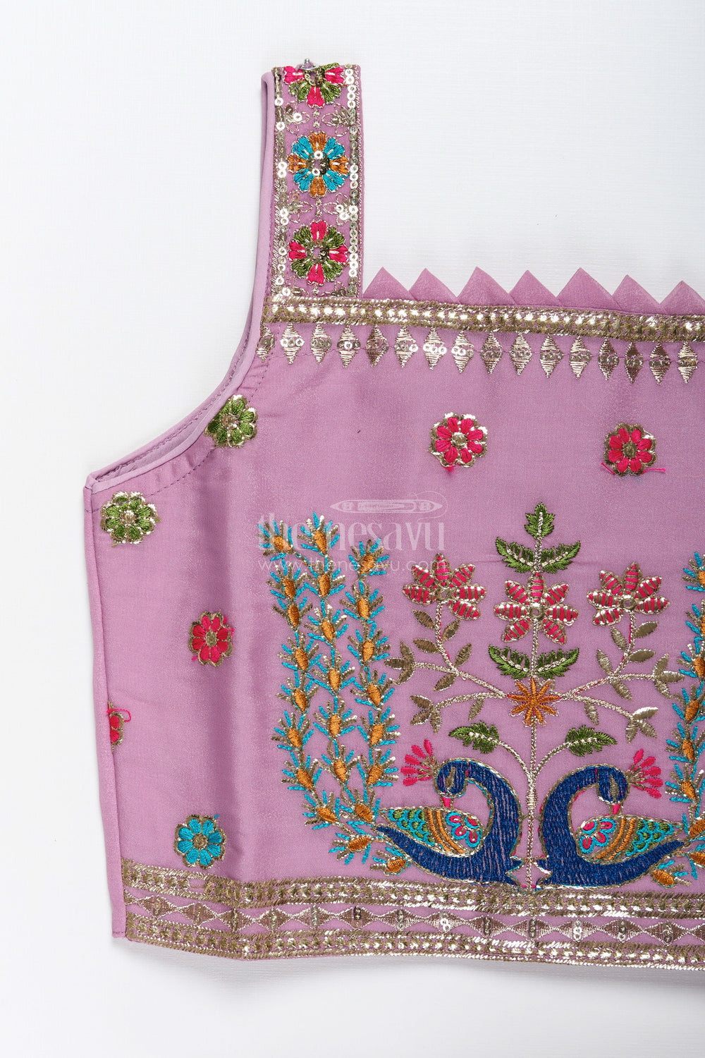 The Nesavu Girls Sharara / Plazo Set Ethnic plazo set with peacock-embroidered crop top – festive outfit for toddlers Nesavu Peacock embroidery plazo set girls  Nesavu ethnic wear kids