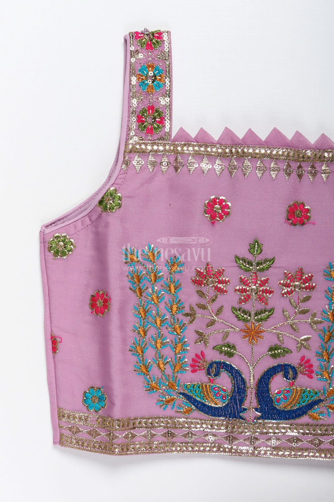The Nesavu Girls Sharara / Plazo Set Ethnic plazo set with peacock-embroidered crop top – festive outfit for toddlers Nesavu Peacock embroidery plazo set girls  Nesavu ethnic wear kids