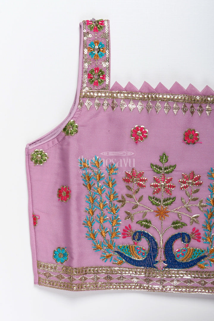 The Nesavu Girls Sharara / Plazo Set Ethnic plazo set with peacock-embroidered crop top – festive outfit for toddlers Nesavu Peacock embroidery plazo set girls  Nesavu ethnic wear kids