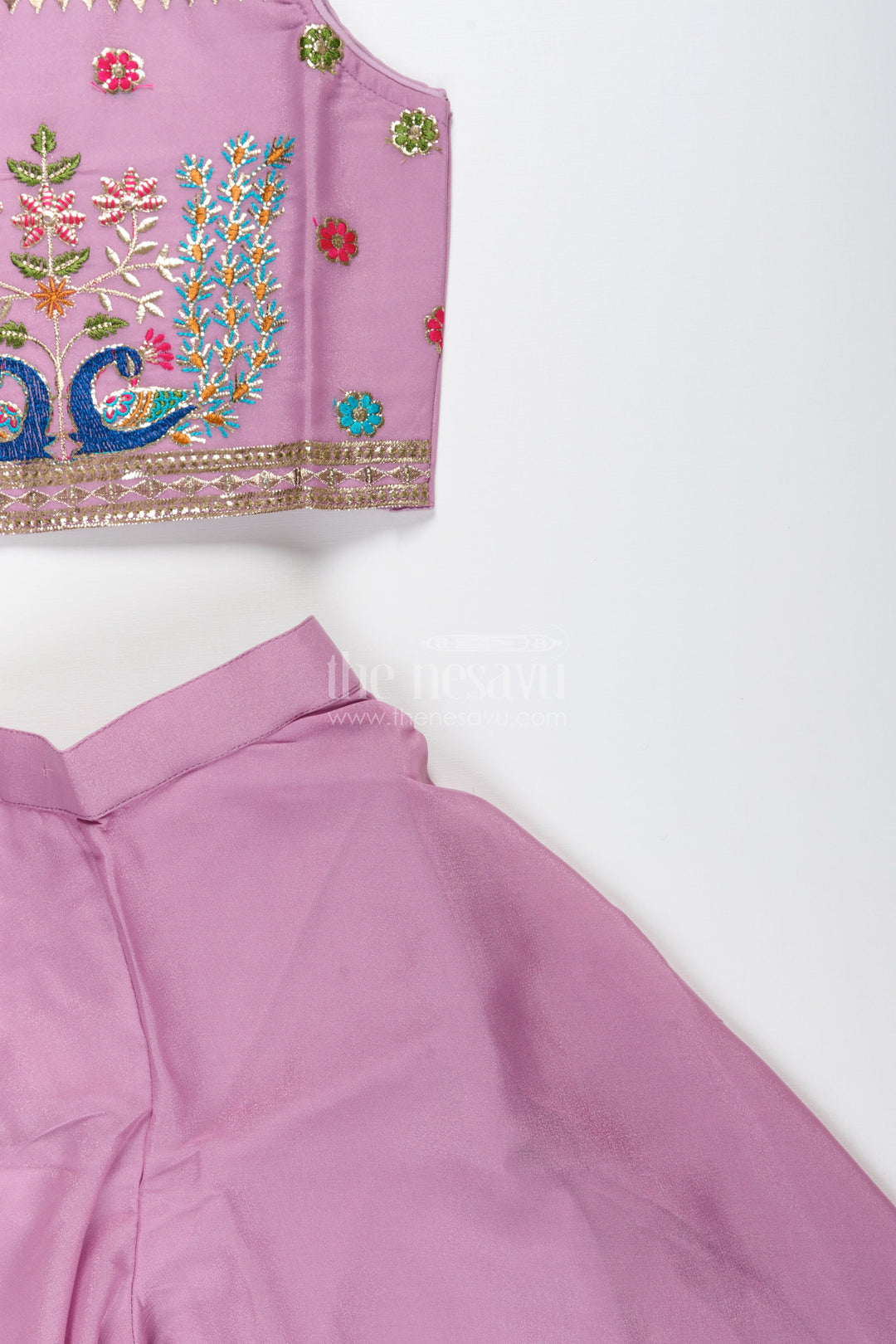 The Nesavu Girls Sharara / Plazo Set Ethnic plazo set with peacock-embroidered crop top – festive outfit for toddlers Nesavu Peacock embroidery plazo set girls  Nesavu ethnic wear kids