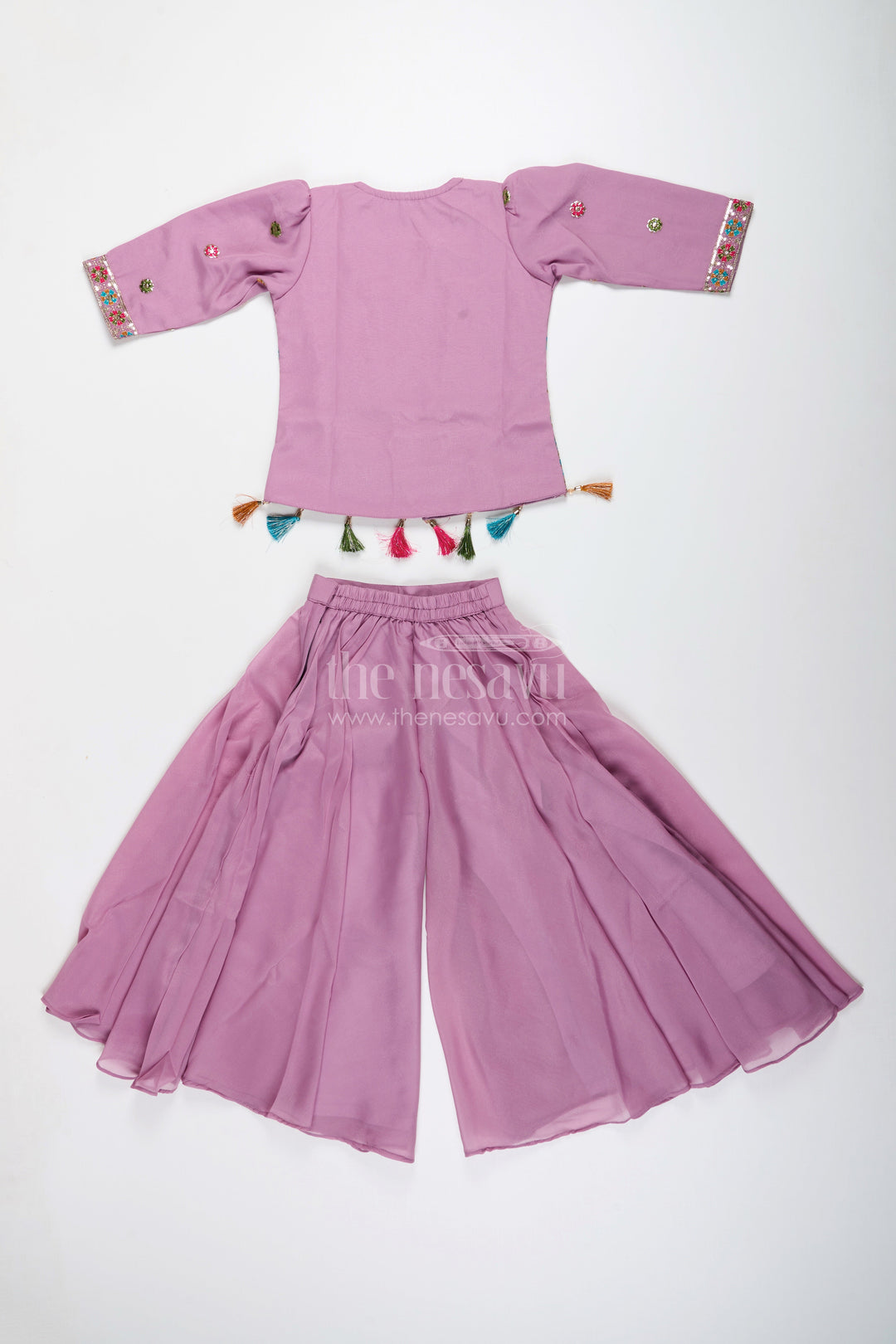 The Nesavu Girls Sharara / Plazo Set Ethnic plazo set with peacock-embroidered crop top – festive outfit for toddlers Nesavu Peacock embroidery plazo set girls  Nesavu ethnic wear kids