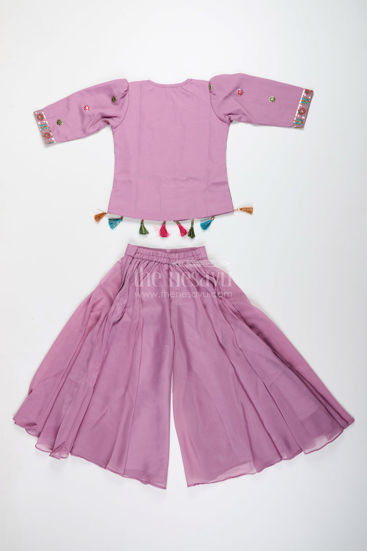 The Nesavu Girls Sharara / Plazo Set Ethnic plazo set with peacock-embroidered crop top – festive outfit for toddlers Nesavu Peacock embroidery plazo set girls  Nesavu ethnic wear kids