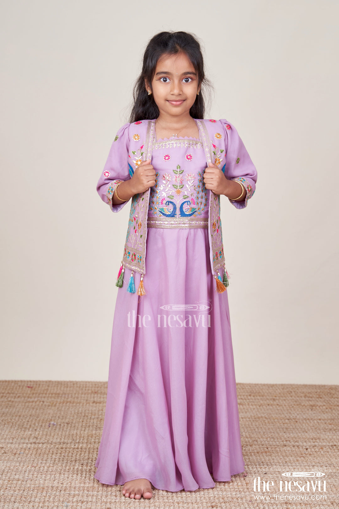 The Nesavu Girls Sharara / Plazo Set Ethnic Plazo Set with Peacock-Embroidered Crop Top Festive Outfit for Toddlers Nesavu Peacock embroidery plazo set girls  Nesavu ethnic wear kids