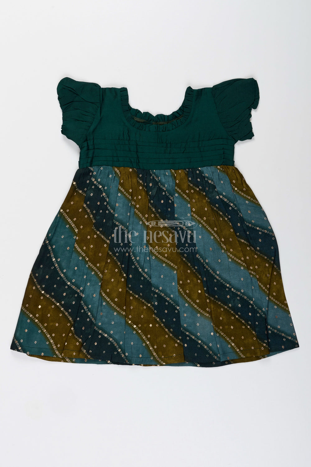 The Nesavu Girls Cotton Frock Ethnic Printed Frock for Toddler Girls Ideal for Cultural Days and Playwear Nesavu 18 (2Y) / Green GFC1975B-18 Nesavu ethnic printed frock toddler girls viscose cultural functions daily festive wear