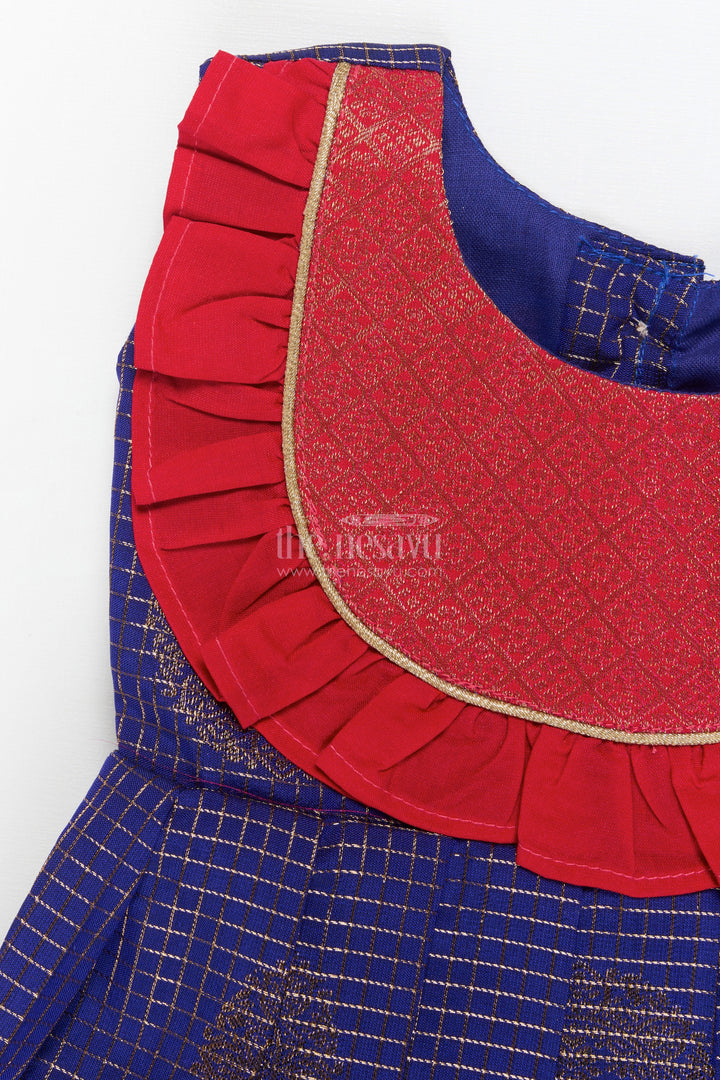 The Nesavu Girls Kanchi Silk Frock Ethnic Silk Frock for Baby Girls with Zari Checks and Festive Neckline Nesavu Nesavu baby girl ethnic silk frock with zari checks and frilled festive neckline