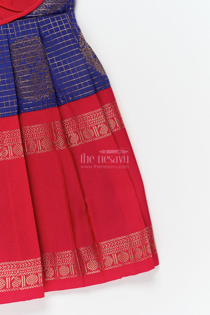 The Nesavu Girls Kanchi Silk Frock Ethnic Silk Frock for Baby Girls with Zari Checks and Festive Neckline Nesavu Nesavu baby girl ethnic silk frock with zari checks and frilled festive neckline