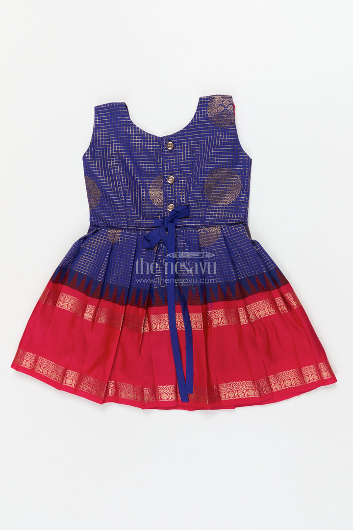 The Nesavu Girls Kanchi Silk Frock Ethnic Silk Frock for Baby Girls with Zari Checks and Festive Neckline Nesavu Nesavu baby girl ethnic silk frock with zari checks and frilled festive neckline