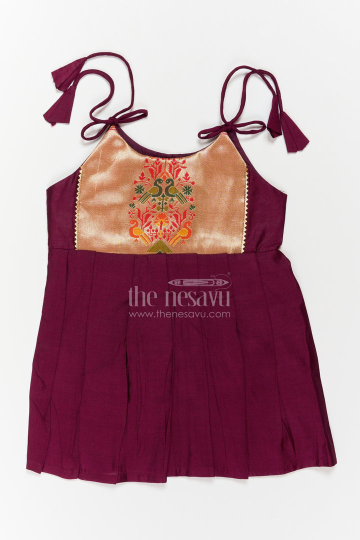 The Nesavu Tie-up Frock Ethnic Tie up Frock with Paithani Motifs for Festive Occasions Nesavu 14 (6M) / Rani / Viscose Silk T447A-14 Nesavu Ethnic Tie Up Frock With Paithani Motifs For Festive Occasion T447A-14