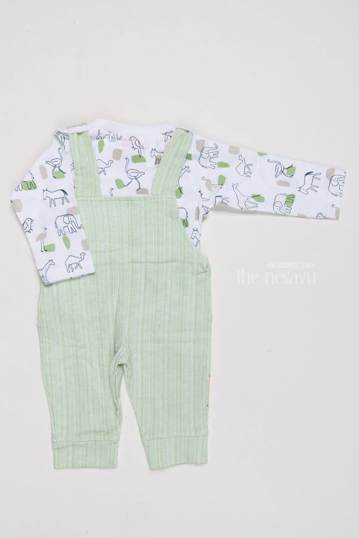The Nesavu Baby Casual Sets Ethnic Wear for Newborns Cotton Green Romper with Giraffe Applique and Printed Shirt Nesavu Ethnic Wear Newborns Cotton Green Romper Giraffe Applique | The Nesavu